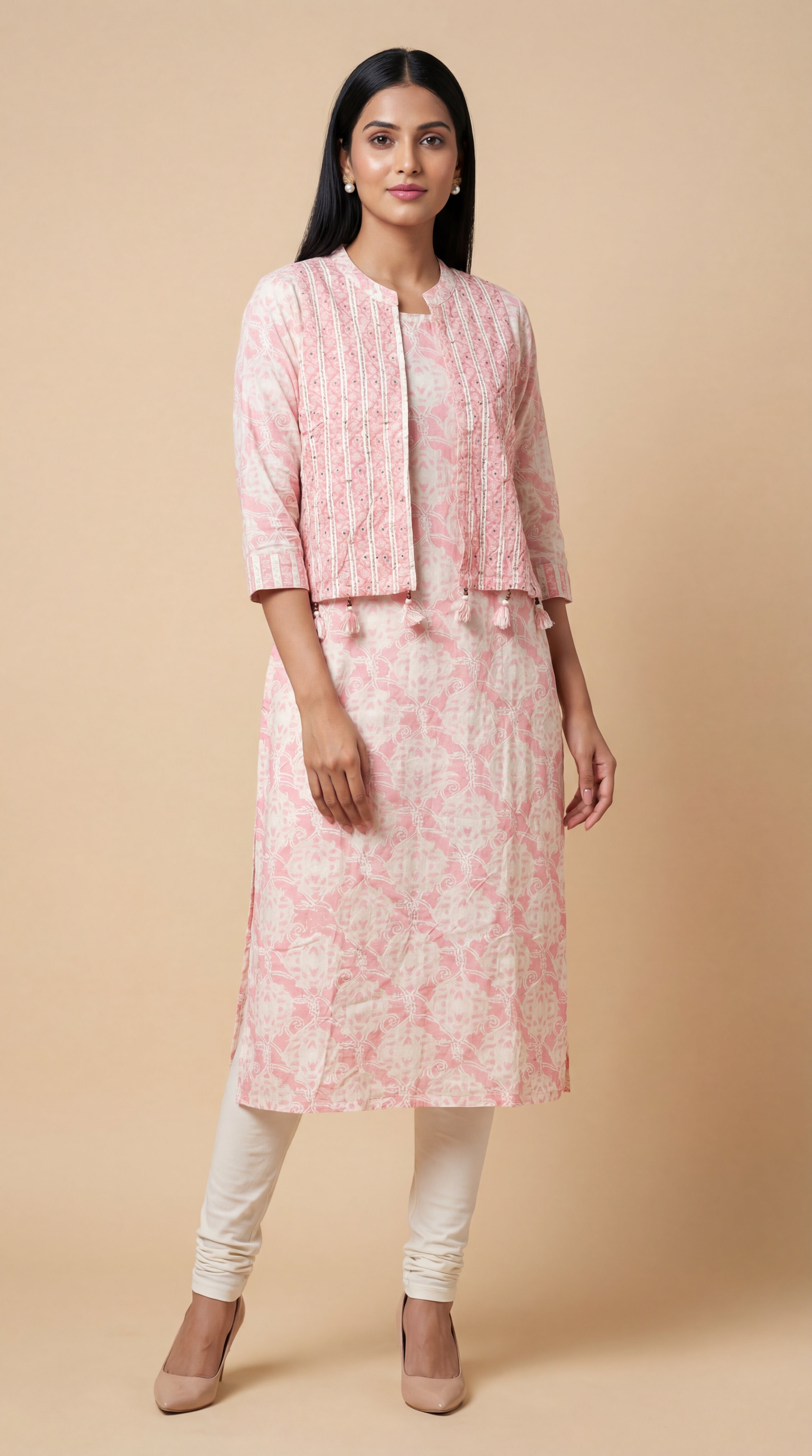 Light Pink Printed Kurta with Jacket