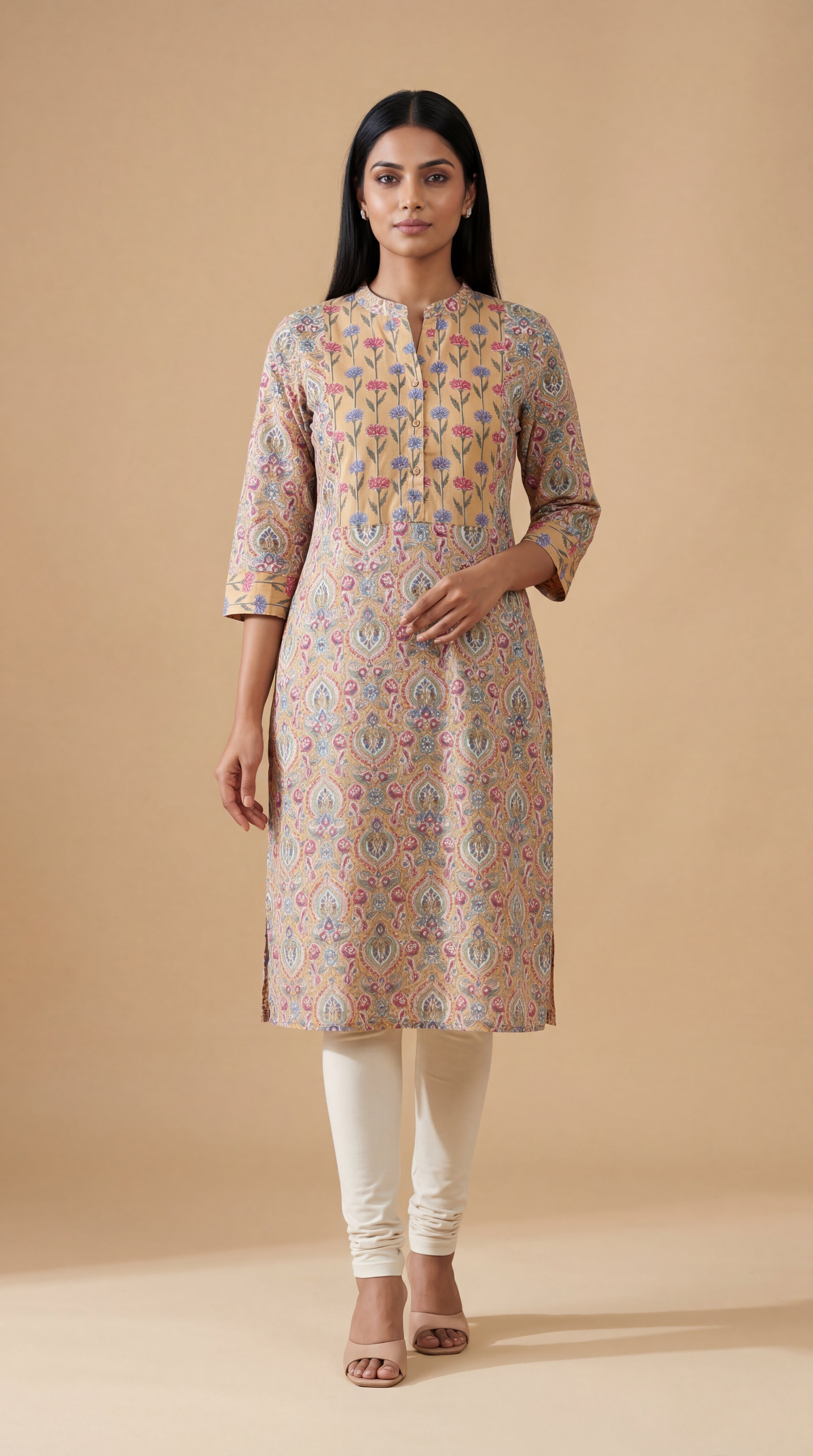 Printed Floral Mustard Kurti