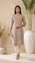 Printed Floral Mustard Kurti